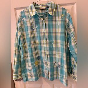 Vintage Y2K Breckenridge Plaid Tropical Design Button Up